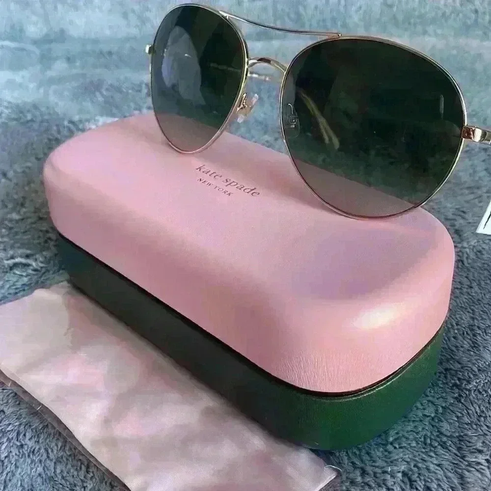 Kate Spade New York Joshelle 60mm Aviator Sunglasses in Gold/ Nude/Green NWT
